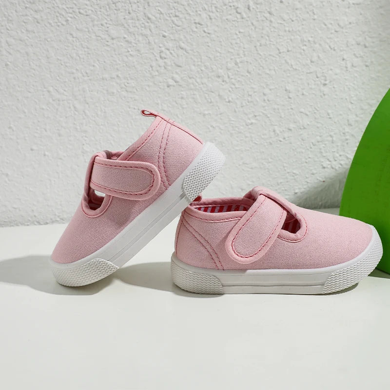 Toddler Girls T-Strap Canvas Sneakers for Little Kids Classic Shoes