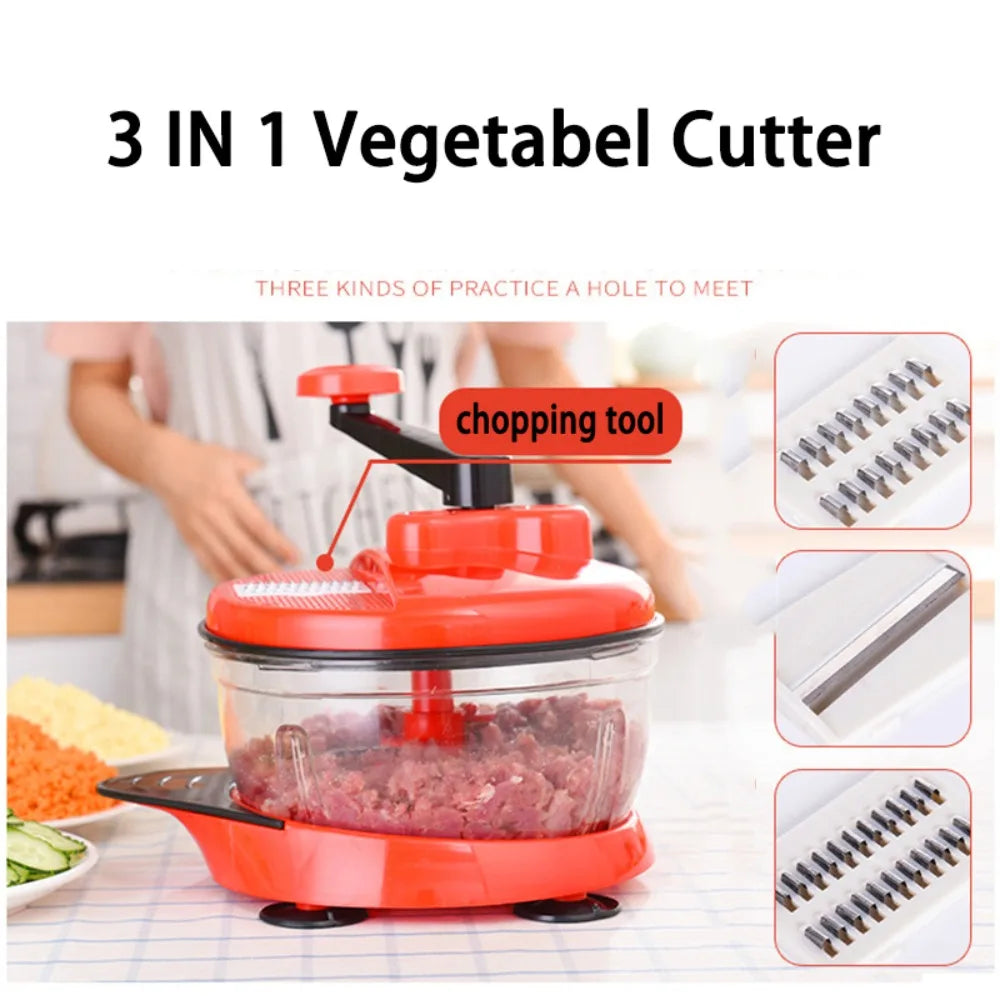 3 in 1 Vegetable Cutter Chopper Potato Slicer Kitchen Gadget Manual Food Processor  Garlic Crusher Onion Cutter Meat Grinder