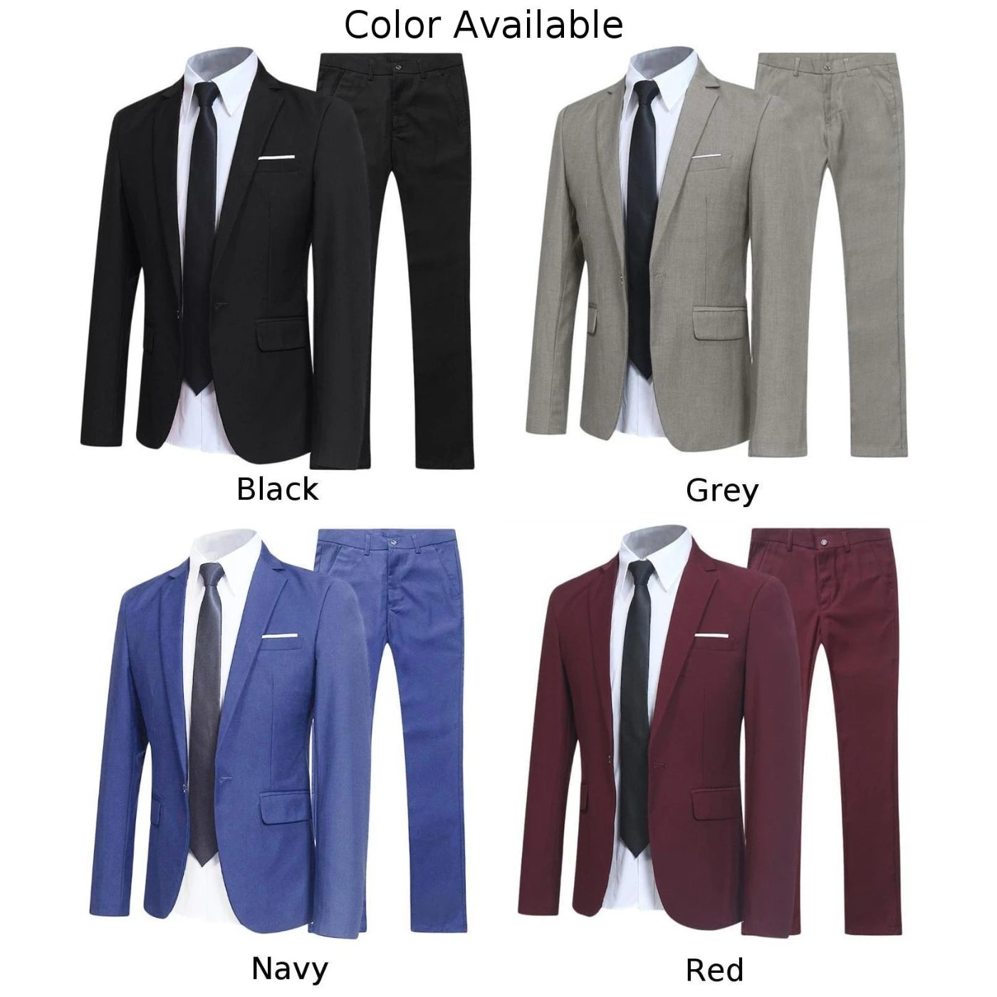 Stylish Slim Fit Men\'s 2 Piece Suit Blazer and Pants Set Tuxedo Jacket Coat Multiple Sizes and Colors Available