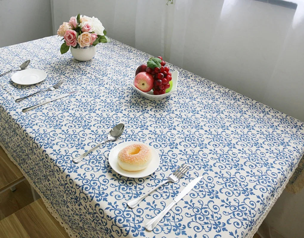 Waterproof Chinese Classical Cotton Linen Tablecloth Printed Blue and White Porcelain Table Cloth Home Dining Decor Table Cover