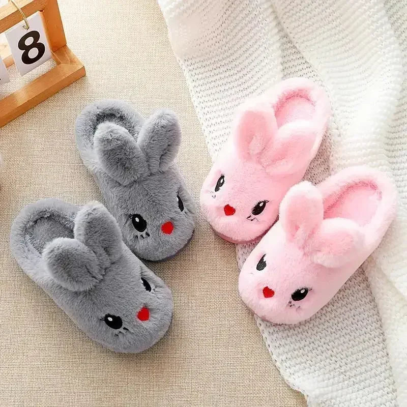 Children's Cotton Slippers Princess Warm Kids Winter Cute Rabbit Cartoon Indoor Furry Shoes Little Girl Soft Bottom Home Shoes