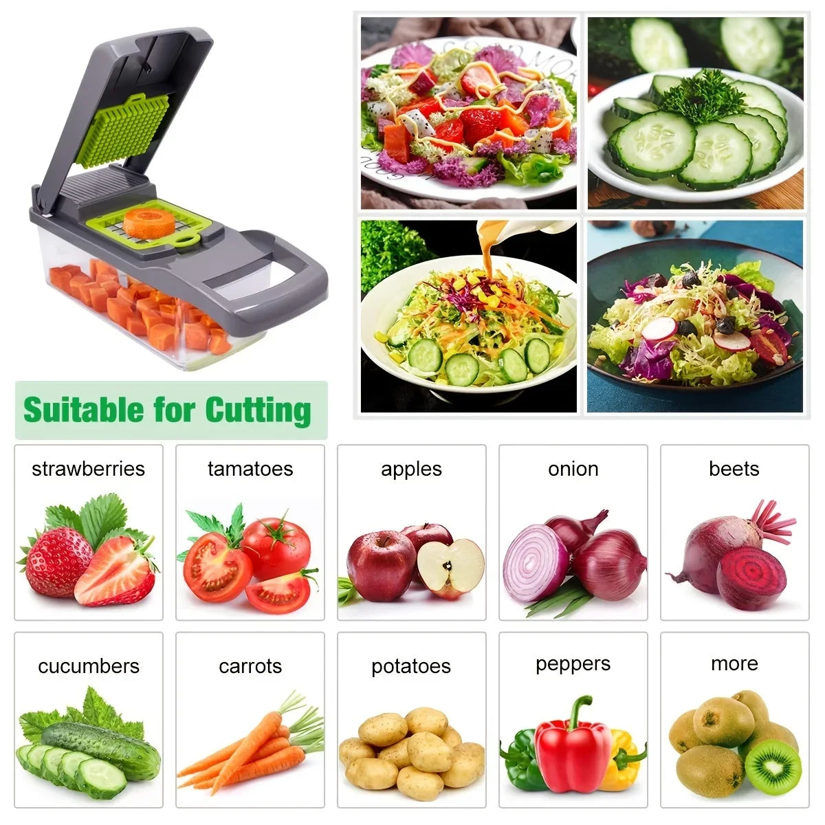 14pcs/Set Vegetable Chopper Multifunctional Fruit Slicer Manual Food Grater Cutter With Container Mincer Chopper Kitchen Stuff