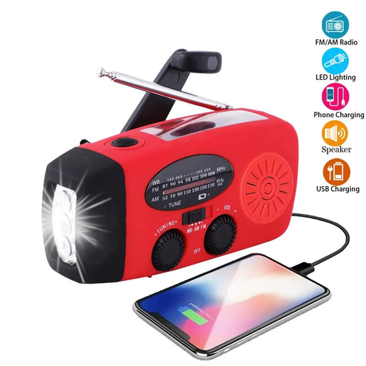 Upgrade Multifunction Radio Hand Crank Solar USB TYPE-C FM/AM/NOAA WB Weather Radio Emergency Flashlight 2000 mAh Mobile Power