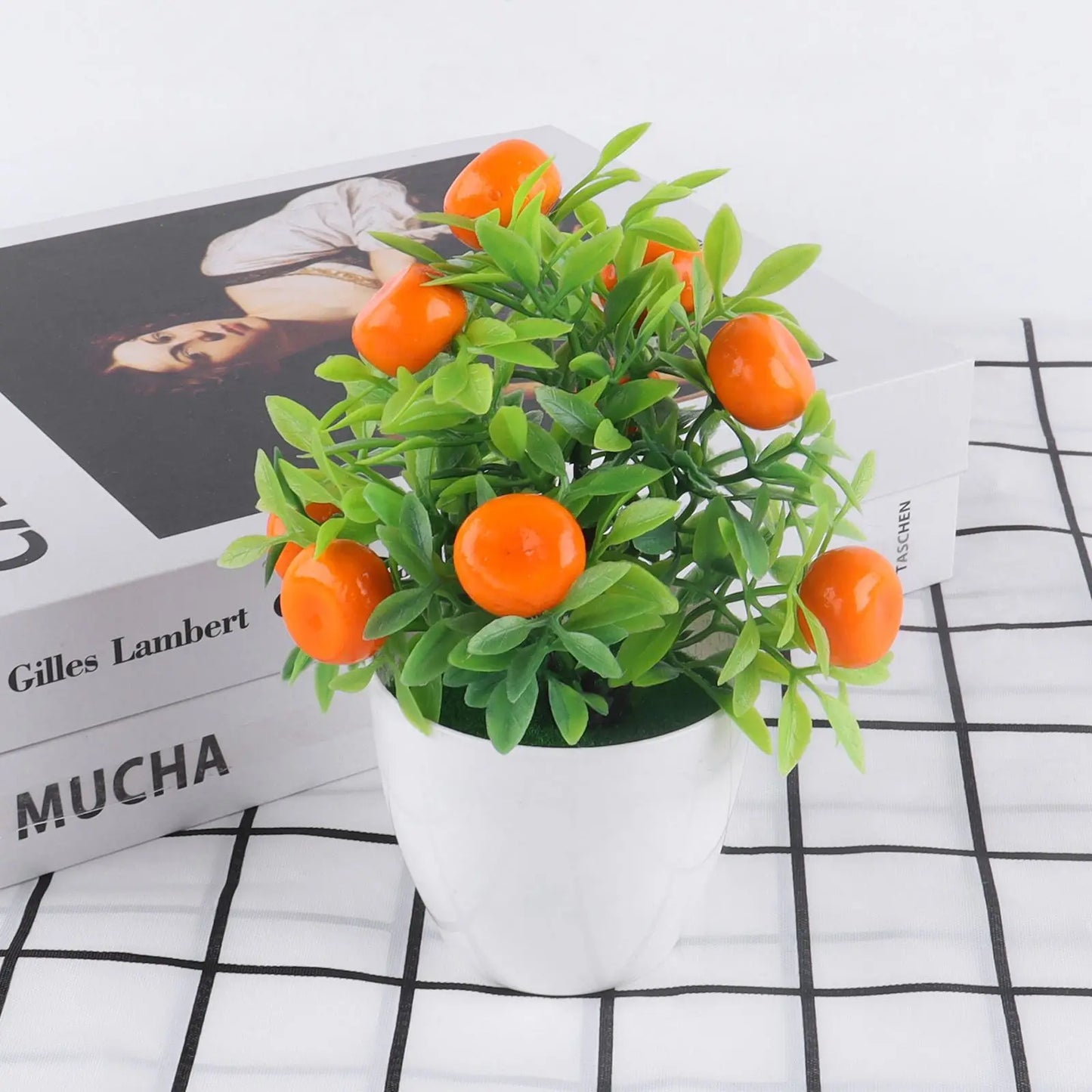 Artificial Plant Bonsai Orange Pomegranate Fruit Tree Window Sill Decoration Plastic Garden Fake Plant Potted Home Decoration