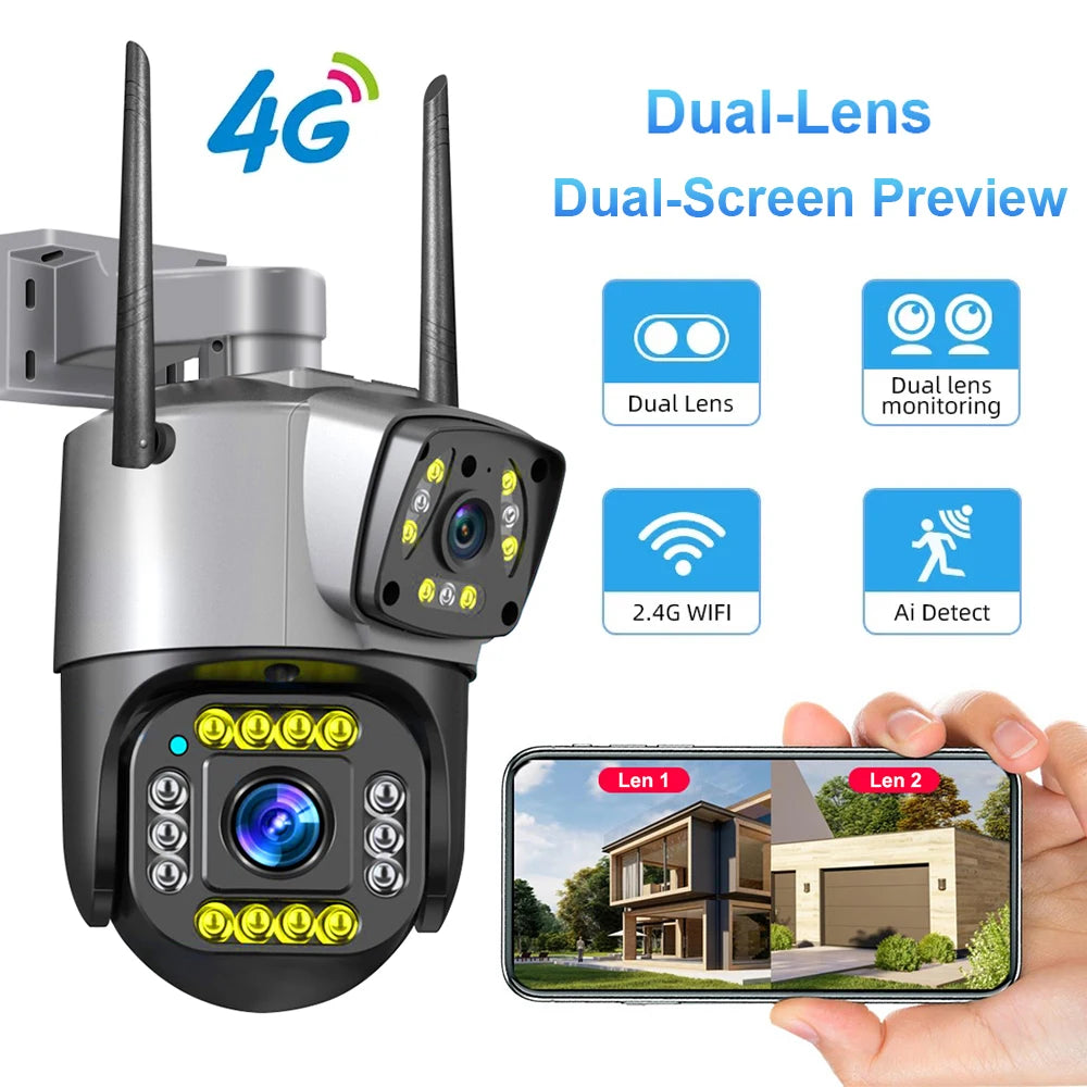 4MP double objectif 4G caméra IP Wifi extérieur double écran Webcam Smarthome 1080P étanche PTZ caméra de vidéosurveillance Protection de sécurité V380_Winnie Lin