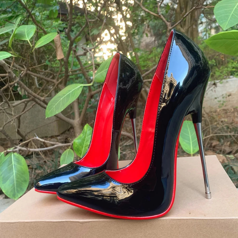 Women Pumps 16cm Extreme Metal High Heels Black Red Inside Stilettos Sexy Fetish Model Club Party Factory Customize Unisex Shoes