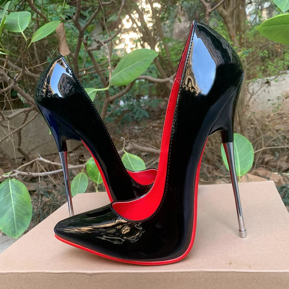 Women Pumps 16cm Extreme Metal High Heels Black Red Inside Stilettos Sexy Fetish Model Club Party Factory Customize Unisex Shoes