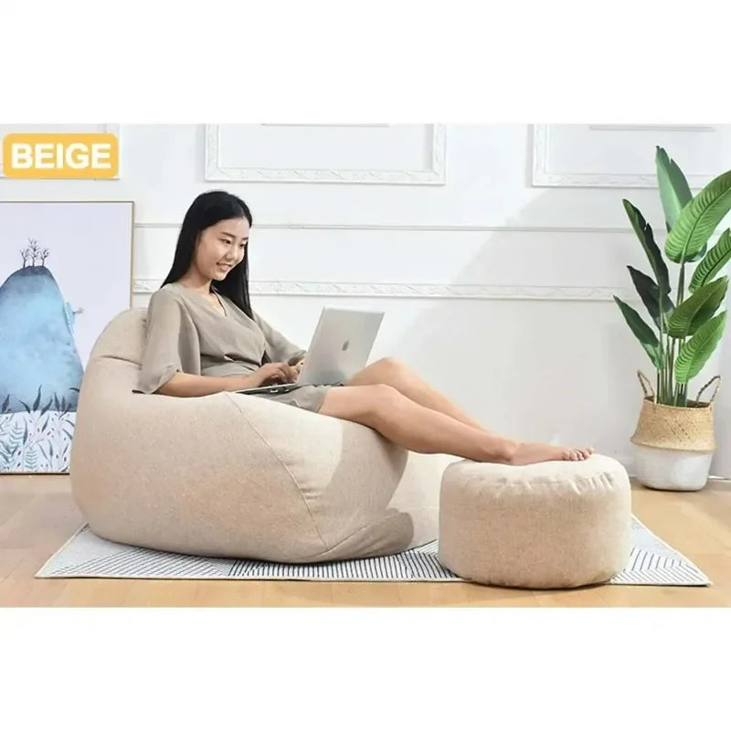 Small Round Beanbag Sofas Cover Waterproof Gaming Bed Chair Seat Bean Bag Solid Color Lounger Chair Sofa Cotton Linen Chair Cove