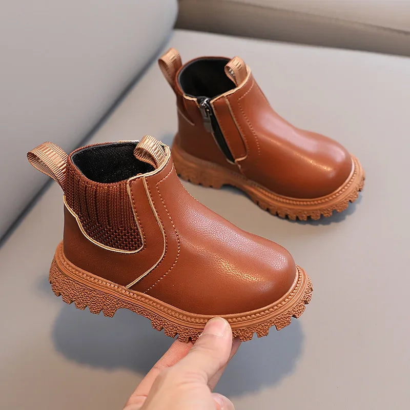 New 2024 Autumn Winter Baby Kids Short Boots Warm Girls Boys Shoes Leather Children Boots Fashion Plush Toddler Snow Boots Kids