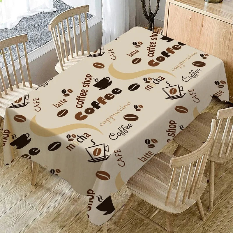 Retro Coffee Pattern Tablecloth Waterproof Dining Table Wedding Party Rectangular Tablecloth Home Textile Kitchen Decoration