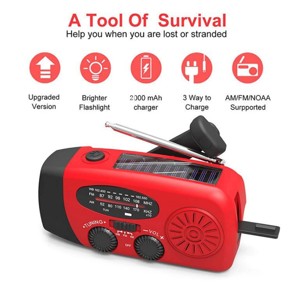 Upgrade Multifunction Radio Hand Crank Solar USB TYPE-C FM/AM/NOAA WB Weather Radio Emergency Flashlight 2000 mAh Mobile Power