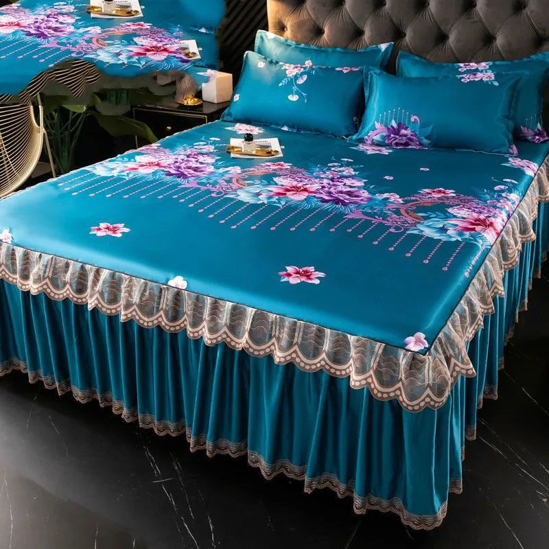 Bed Dress Sets Lace Bed Sheet Pillow Cases 3 Pieces/Set Set For King/Queen Double Size Bed Top Fashion Flower Bedding Set