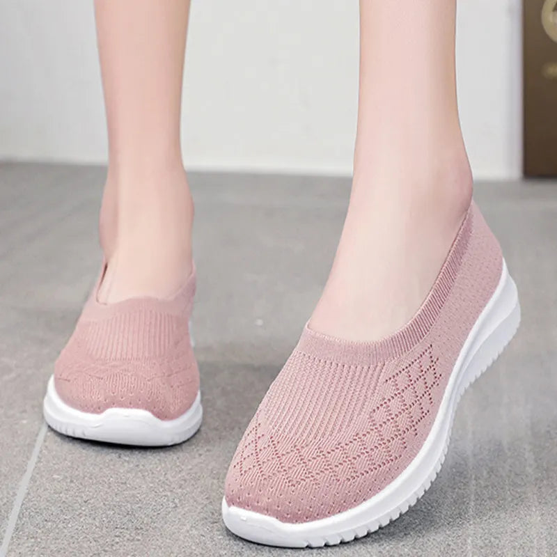 Summer Women Flats Shoes Breathable Casual Women Sneakers Plus Size Sport Shoes Non-Slip Walking Shoes