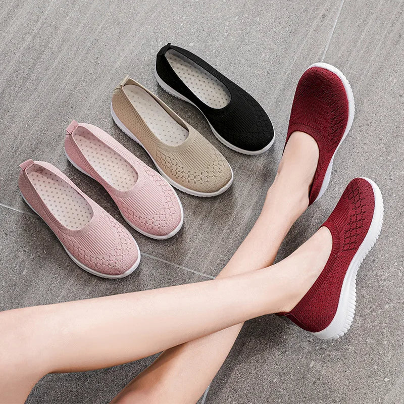 Summer Women Flats Shoes Breathable Casual Women Sneakers Plus Size Sport Shoes Non-Slip Walking Shoes