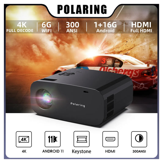 Projecteur Polaring P7 Pro 16G 1080P projecteur Android 4K double 6G Wifi BT 300Ansi cinéma maison Keystone Proyector