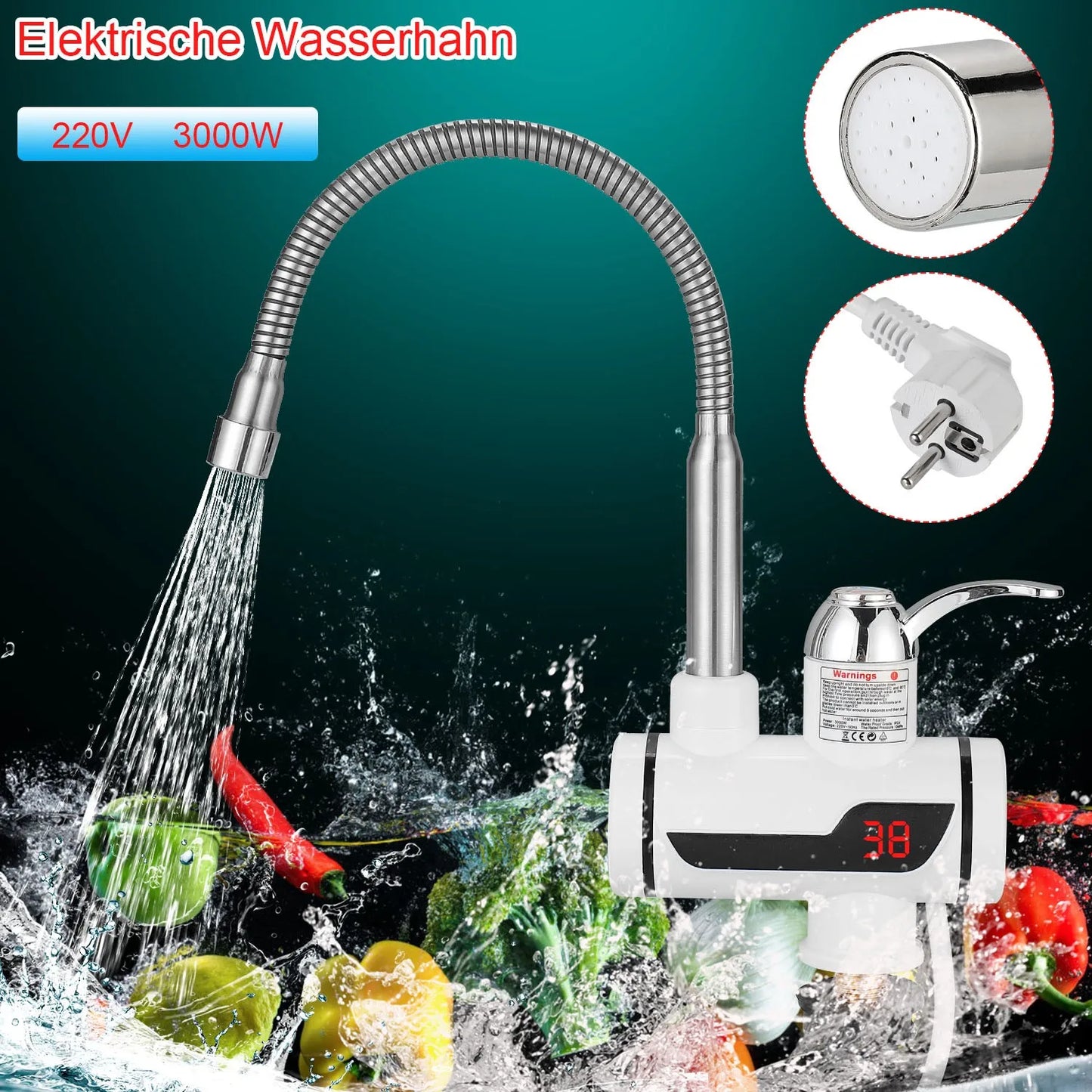 3000W Electric Home Heating Faucet Kitchen Bathroom Faucet Accessories Household Electric Hot Water Faucet With Digital Display