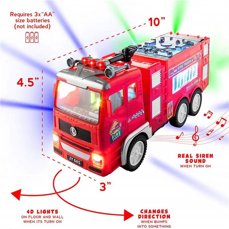 Jouet de camion de pompier électrique pour enfants, avec lumières 4D clignotantes et vrais sons de sirène, camion de pompier, jouet pour garçons