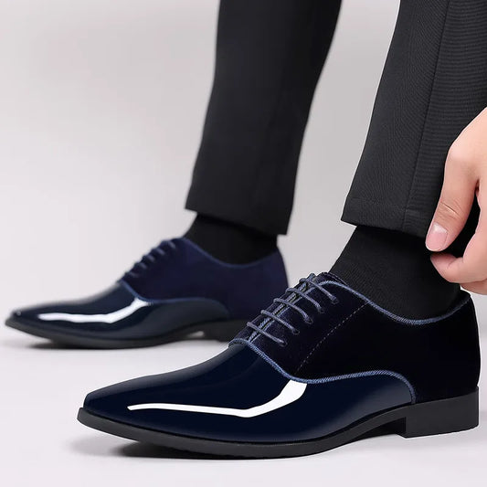 Luxury Business Formal Shoes Blue Black Men Lace Up Wedding Shoes Men Dress Leather Shoes Oxford Pointed Office Male Footwear