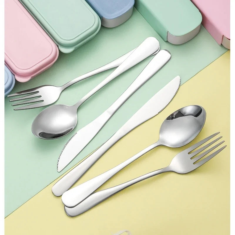 Portable Stainless Steel Cutlery Suit with Storage Box Chopstick Fork Spoon Knife Travel Household Tableware Set Camping Cutlery