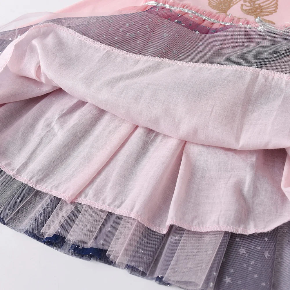 DXTON Filles Robes À Paillettes Enfants Robe Imprimé Licorne À Manches Longues Robe De Fête D'anniversaire Bambins Filles Tulle Robes De Princesse