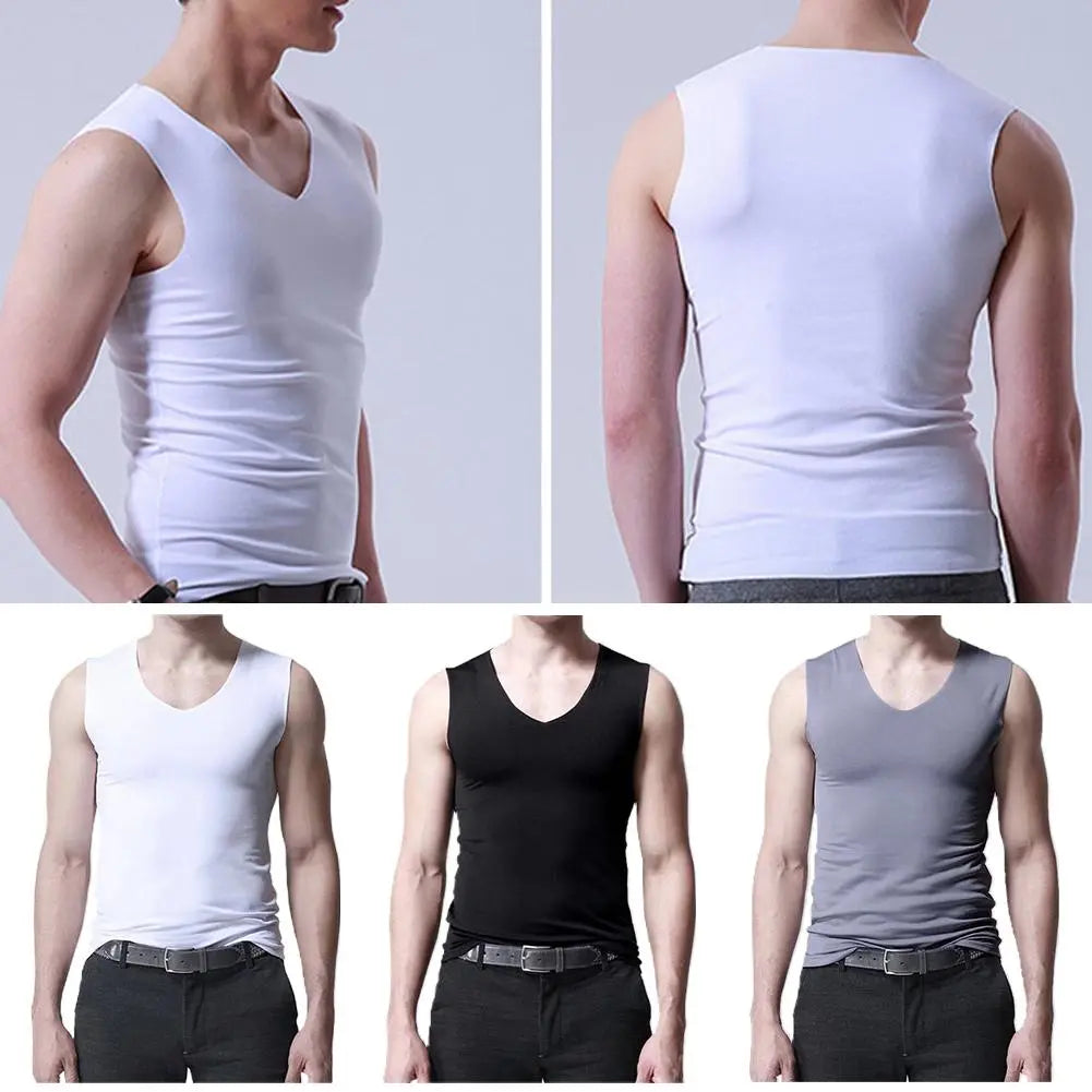 Men's Ice Silk Vest Sleeveless T Shirts Tank Top Undershirts Thin Seamless Wear Outer Casual Sport Undershirts Breathable T E8V1