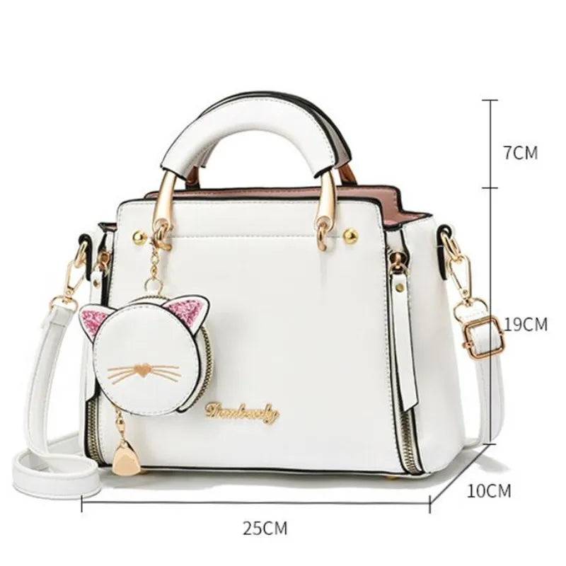 Women's Versatile Liberal Shoulder Messenger Bag Cat Ornament New Trendy Fashion Women's Handbag Haifei 25X10X19CM