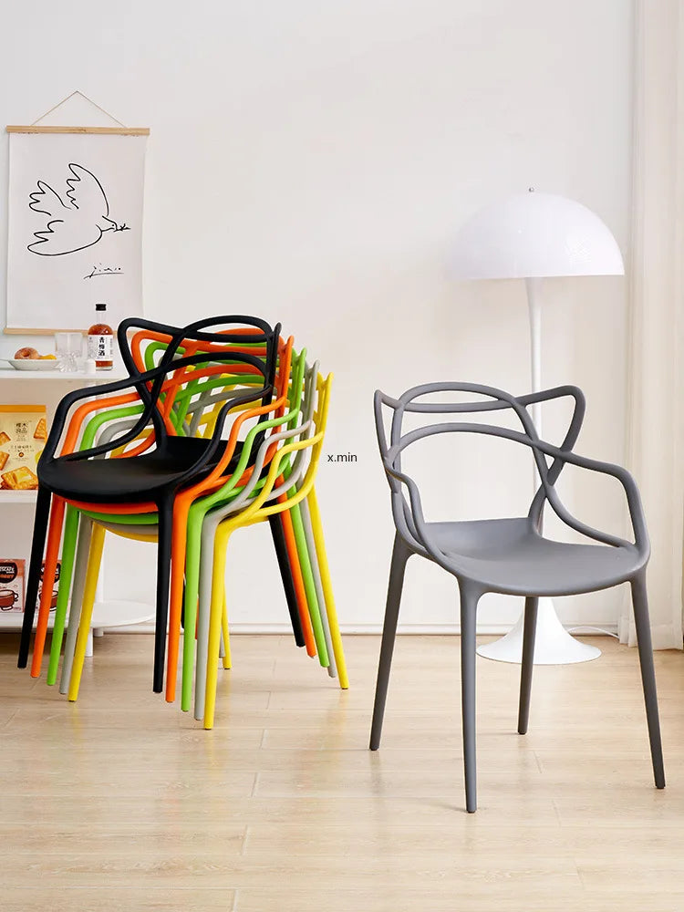 Cat Ear Plastic Chair Stacked Vine Chair Simplified Hollow Backrest Armrest Waiting for Line Up Dining Chair Furniture