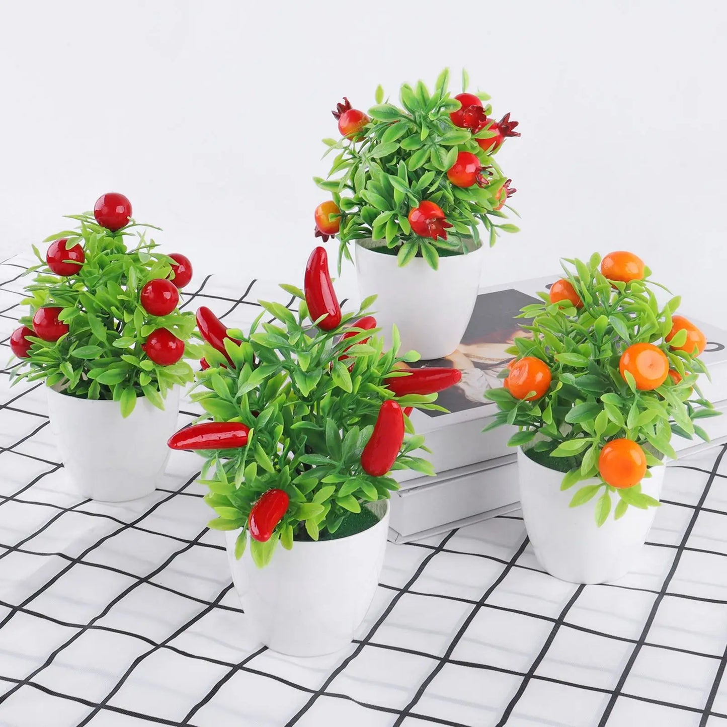 Artificial Plant Bonsai Orange Pomegranate Fruit Tree Window Sill Decoration Plastic Garden Fake Plant Potted Home Decoration