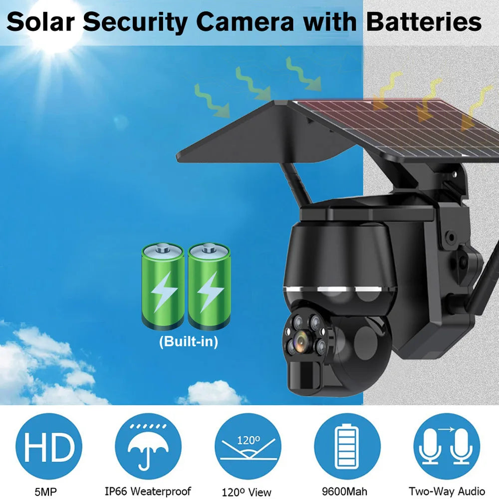 HD 5MP sans fil WiFi 4G caméra panneau solaire rechargeable alimenté par batterie Protection de sécurité caméra de Surveillance extérieure Smart Home_Winnie Lin