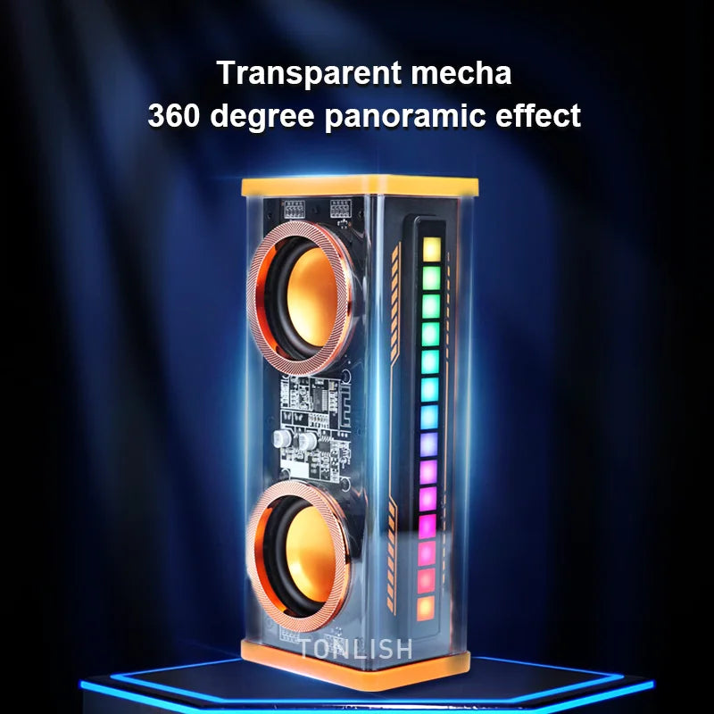 TONLISH K07 Transparent Mecha Wireless Bluetooth Dual Speaker Acousto-optic Rhythm Bass TWS Stereo Speakers