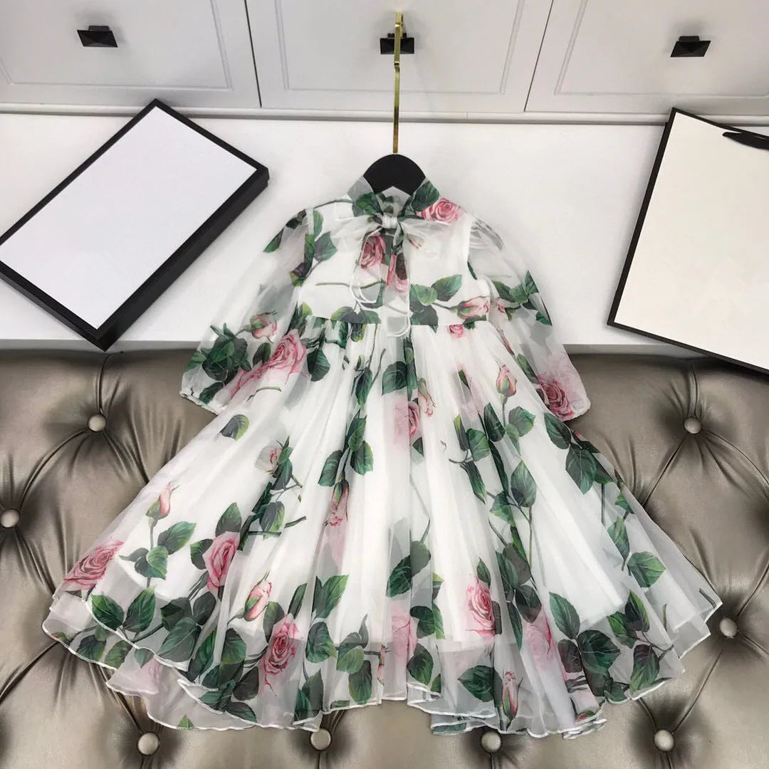 2022 spring New children's Flower dress female baby simulation silk flower princess dress big girls dress with tag 2-13Y