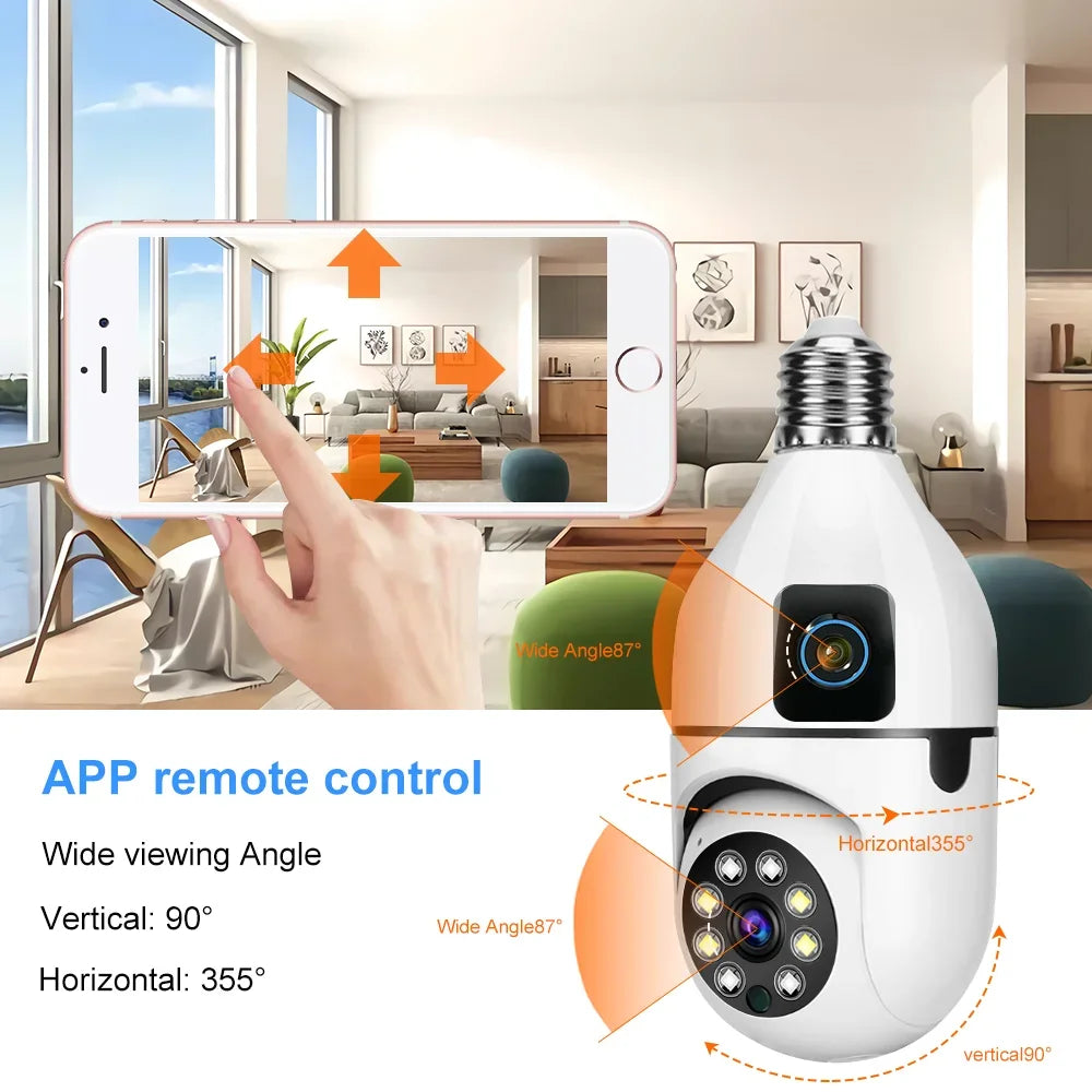 Nouveau E27 Wifi double objectif caméra 1080P 5MP 4K PTZ caméra de Surveillance WiFi CCTV caméra IP extérieure sécurité maison intelligente AI Tracking_Winnie Lin