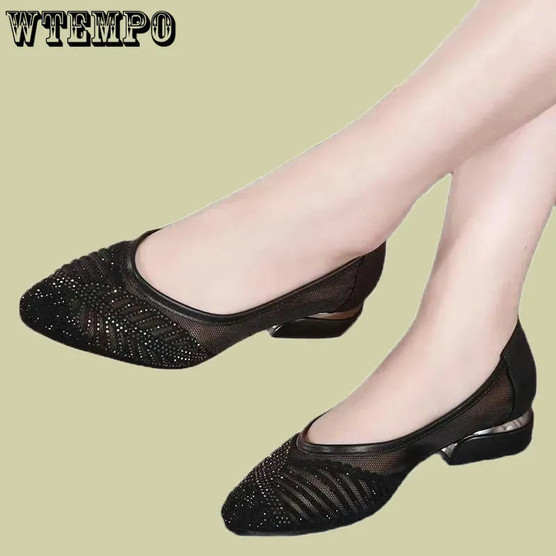 WTEMPO Women's Low Heel Pumps Closed Pointed Toe Bridal Wedding Party Lace Vintage Shoes Spring Loafers Wholesale Dropshipping