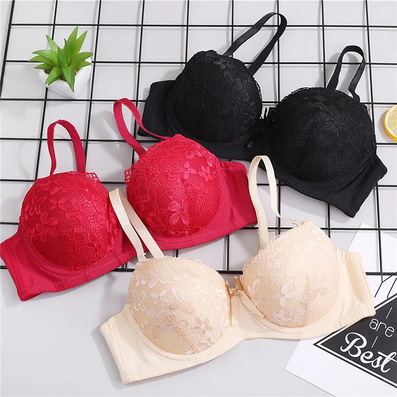 Women Lace Push Up Bra with Underwire Sexy Bow Bralette Female Underwear Lingerie Adjustable Straps Gathered Brassiere 2023