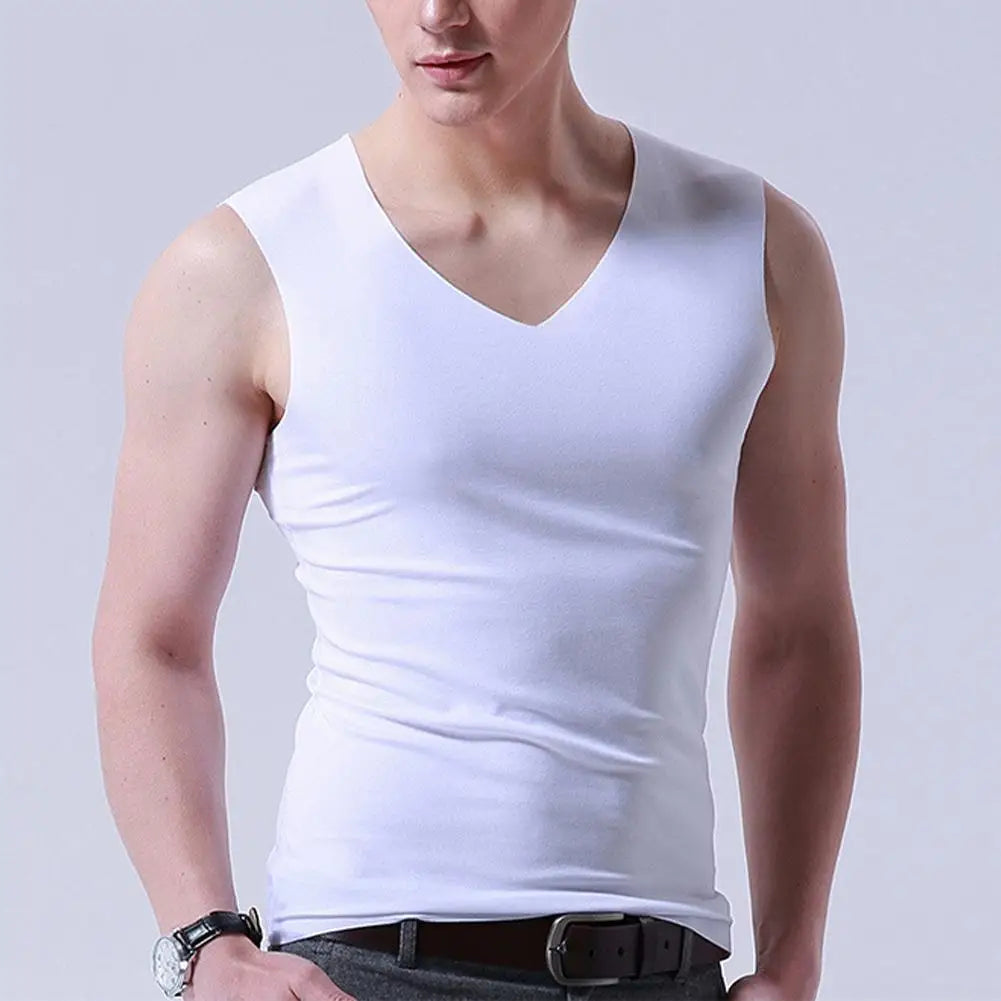 Men's Ice Silk Vest Sleeveless T Shirts Tank Top Undershirts Thin Seamless Wear Outer Casual Sport Undershirts Breathable T E8V1