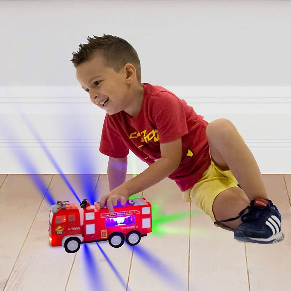 Jouet de camion de pompier électrique pour enfants, avec lumières 4D clignotantes et vrais sons de sirène, camion de pompier, jouet pour garçons