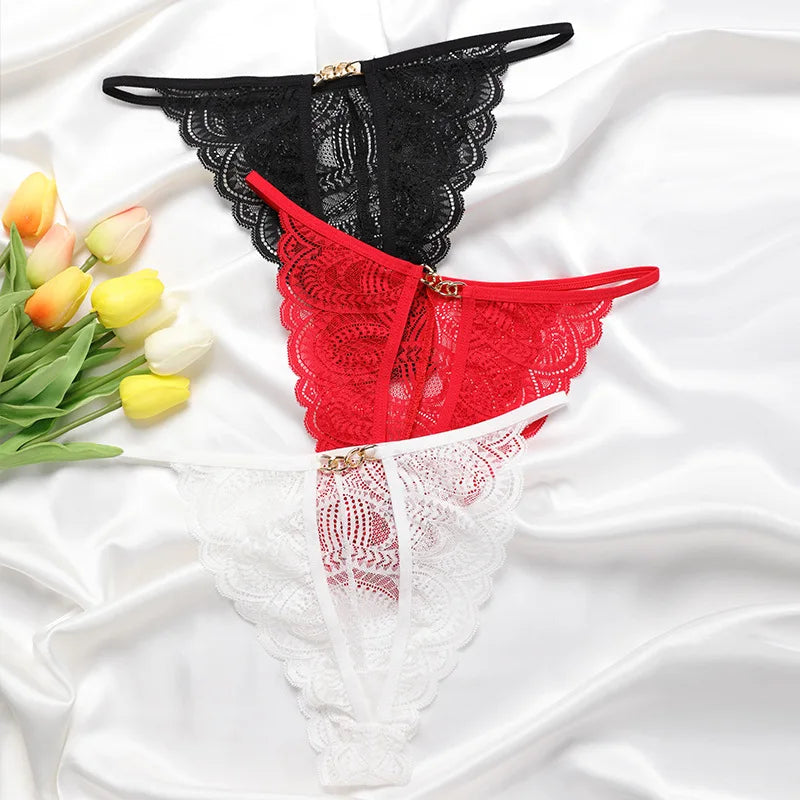 Sexy Lace Panties Women Transparent Middle-Waist Underpant Hollow Out Thong for Female Briefs Seamless G-String Underwear