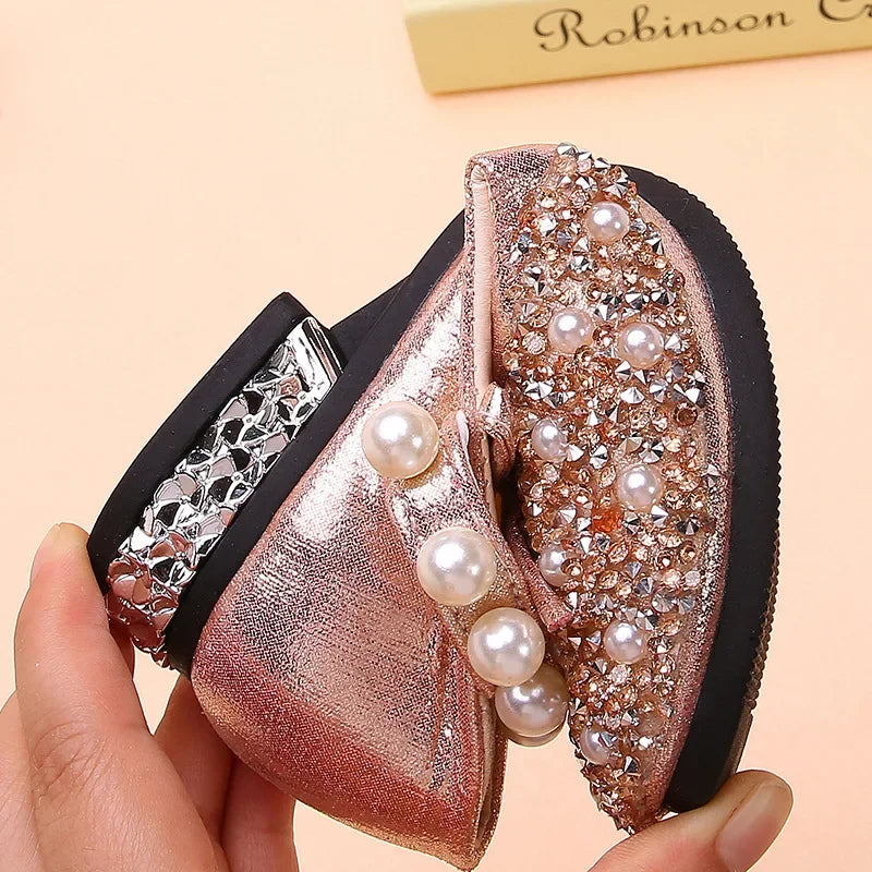 At All Seasons Girls Princess Crystal Shoes Children's Fashion High Heels Baby Soft-soled Children's Shoes  Baby Shoes Girls