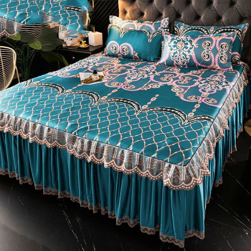 Bed Dress Sets Lace Bed Sheet Pillow Cases 3 Pieces/Set Set For King/Queen Double Size Bed Top Fashion Flower Bedding Set