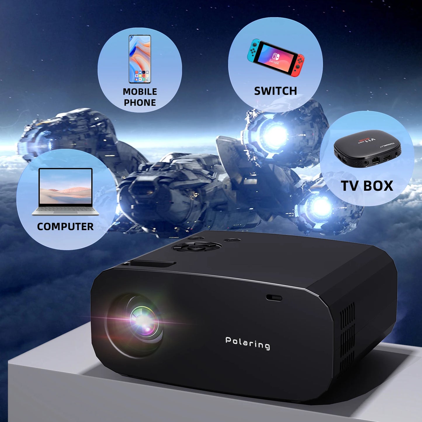 Projecteur Polaring P7 Pro 16G 1080P projecteur Android 4K double 6G Wifi BT 300Ansi cinéma maison Keystone Proyector