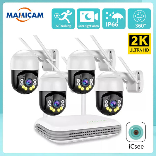 WIFI Wireless System CCTV Camera Kit H.265 4MP Outdoor PTZ Security Audio AI Face Detect 8CH NVR Video Surveillance Set ICSee_Winnie Lin