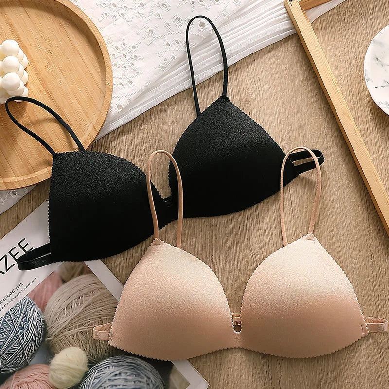 Women Bra Seamless Underwear Flesh Ultra-thin Underwear Thin Shoulder Strap Girls Backless Bra Push Up Bra One Piece Bra