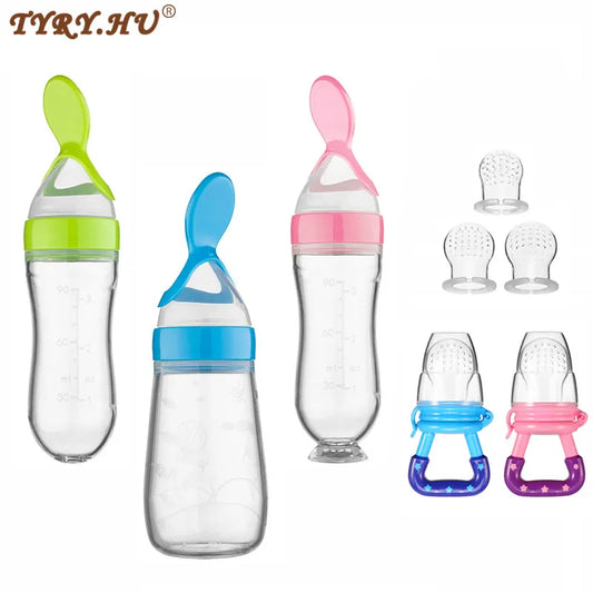 TYRU.HU Silicone Squeezing Feeding Bottle Spoon Bottle Feeder Newborn Baby Training Drink Spoon Safe Tableware Training Feeder