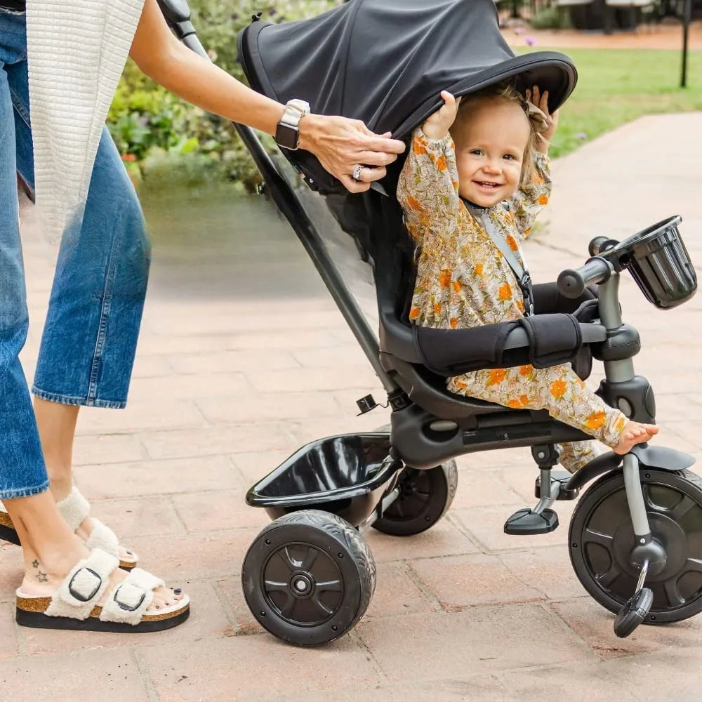 4.1 Tricycle pour enfants à 4 étapes doté d'un pneu avant extra-large, d'une poignée parentale amovible et réglable, d'un harnais de sécurité, Cycling4.1 Tricycle pour enfants à 4 étapes doté d'un pneu avant extra-large, d'