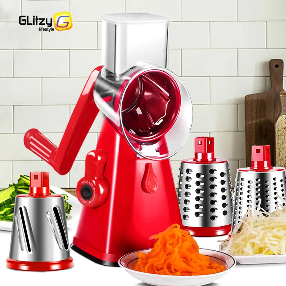 3 In 1 Manual Rotary Cheese Grater Multifunctional Drum Vegetable Cutter Slicer Potato Chopper Mandoline Kitchen Accessories Set