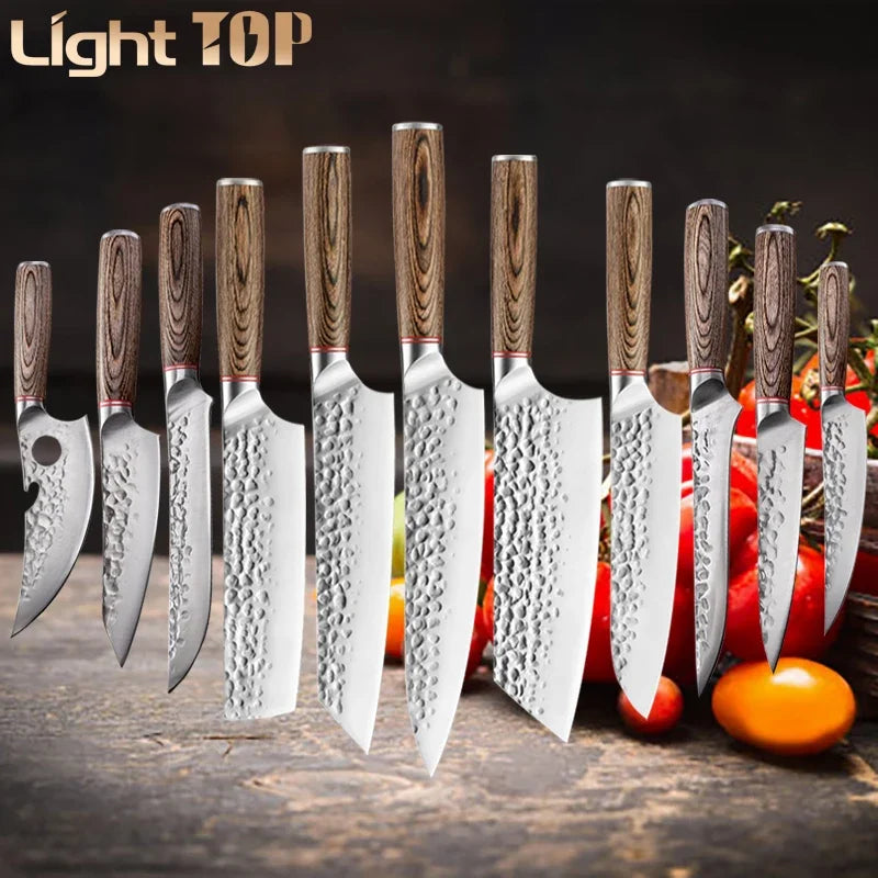 11 Set of Kitchen Knives Colored Wooden Handle Japanese Knife Multifunction Chef Knife Meat Cleaver Boning Knife Kitchen Tools