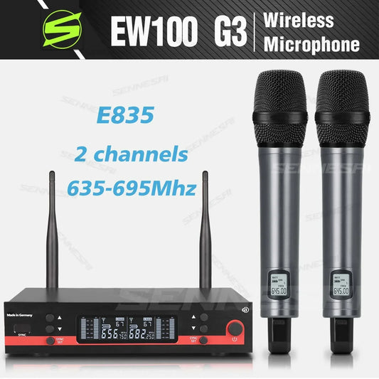 Top Quality！ew100G3 Professional Dual Wireless Microphne Stage Performance 2 Channels 600-699MHz UHF Karaoke Metal Handheld e835