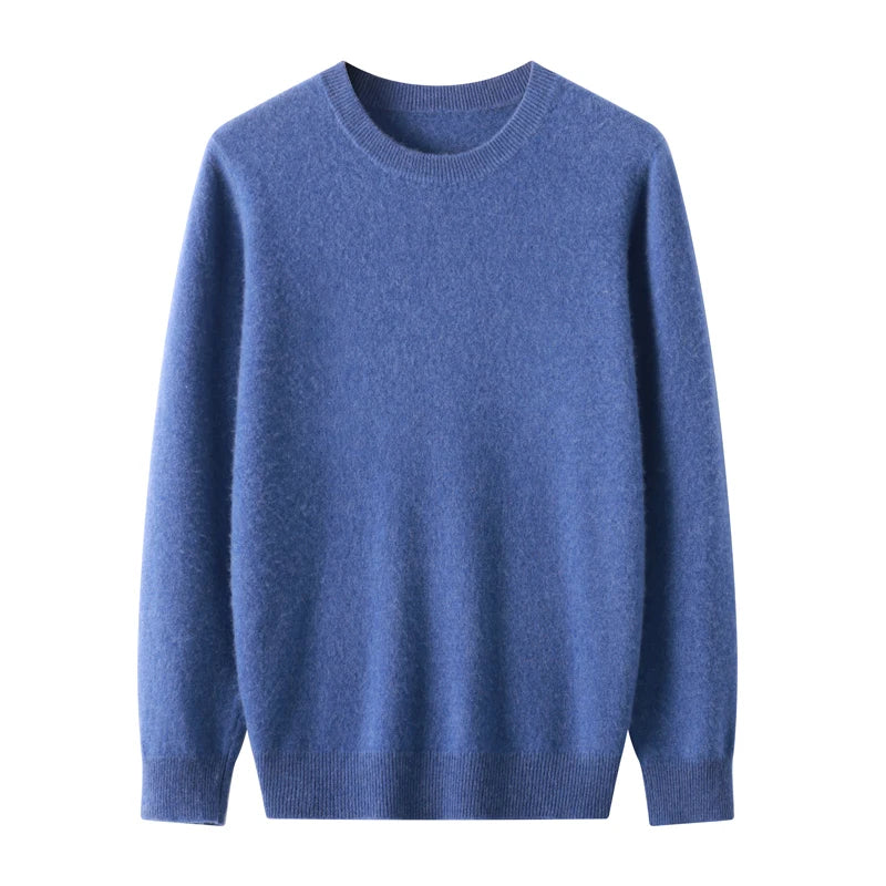 100% pure wool men's sweater O-neck knitted long sleeved men's pullover basic solid color casual fashion men's top