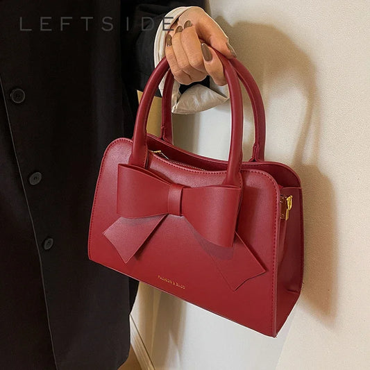 LEFTSIDE Bow Design Shoulder Bags for Women PU Leather Female New 2023 Winter Trend Korean Fashion Tote Bag Handbags and Purses