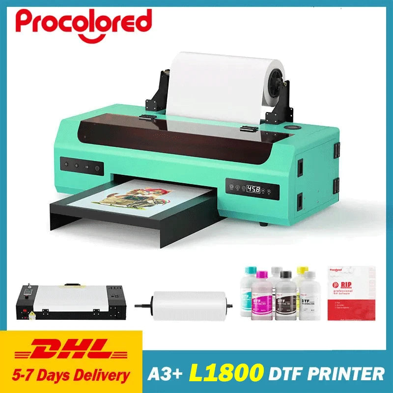 Procolored DTF Transfer Printer A3+ L1800 DTF Printer T Shirt Printing Machine With Curing Oven for Clothes Hoodies Jeans